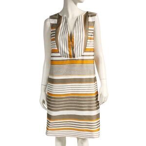 Les Copaines Blue Label Striped Faille Shift Dress Womens Size 42
